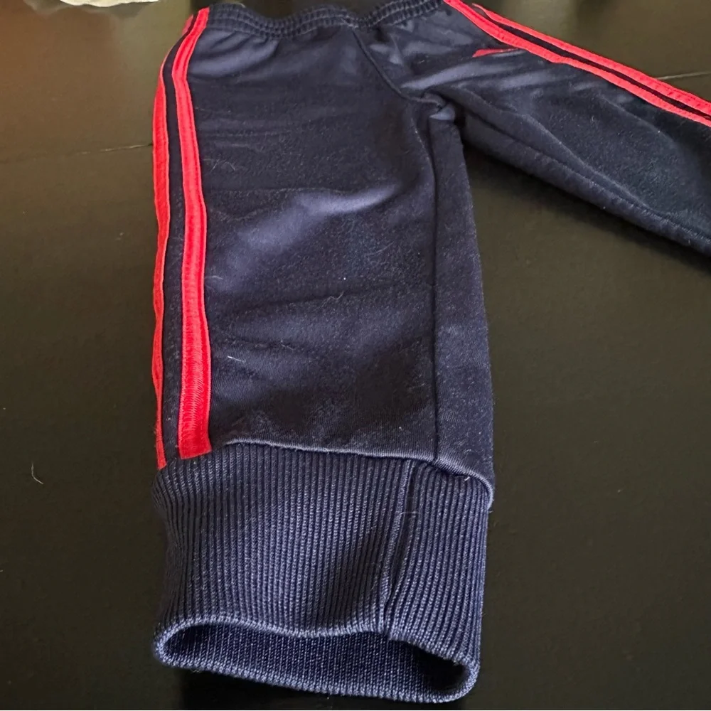 Adidas Toddler Navy Blue Joggers with Red Stripes, Size 24M